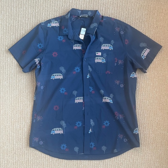 Travis Mathew Men's What Goes Up Button Up Blue American Flag Fireworks Size XL - Picture 6 of 12